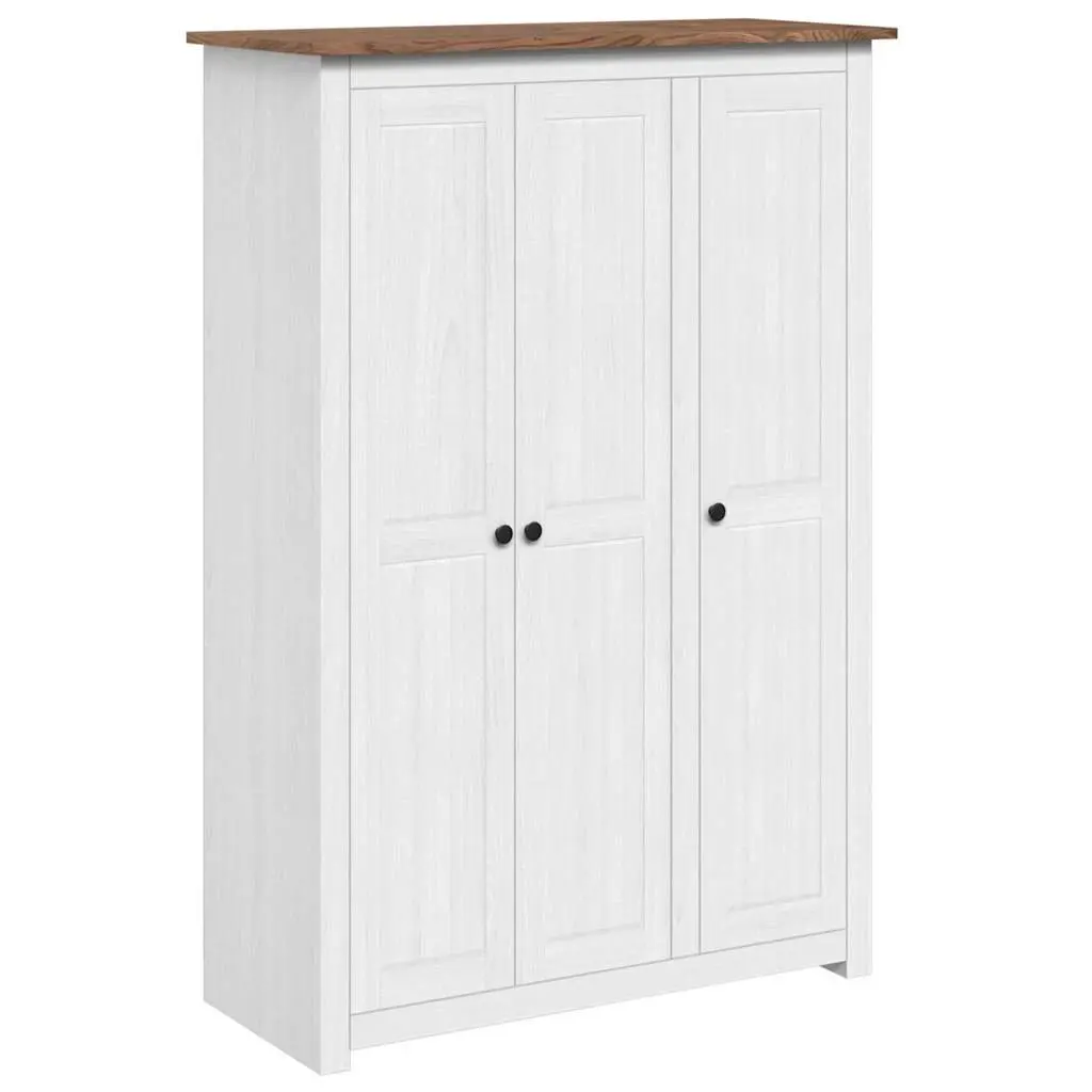 3-Door Pinewood Wardrobe Storage Cabinet White Bedroom Furniture 118x50x1715cm
