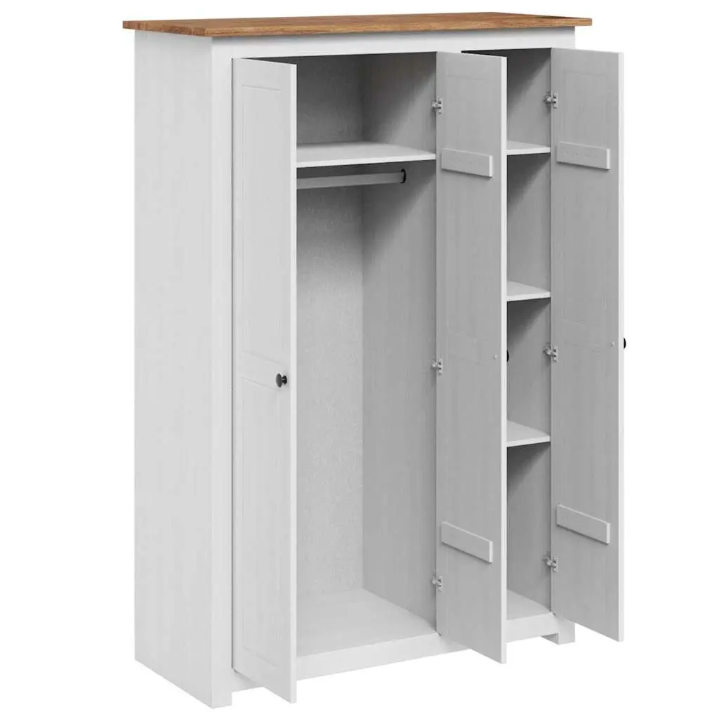 3-Door Pinewood Wardrobe Storage Cabinet White Bedroom Furniture 118x50x1715cm