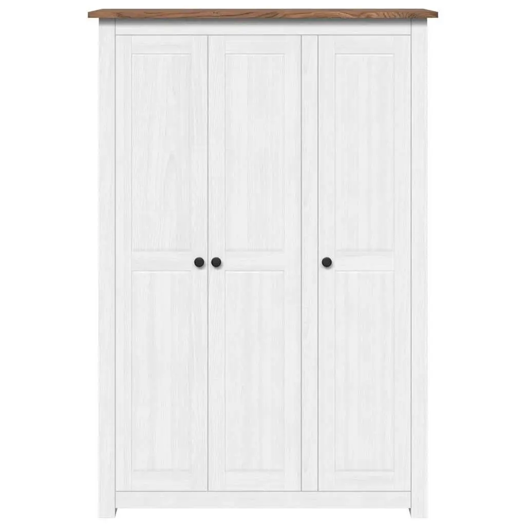 3-Door Pinewood Wardrobe Storage Cabinet White Bedroom Furniture 118x50x1715cm