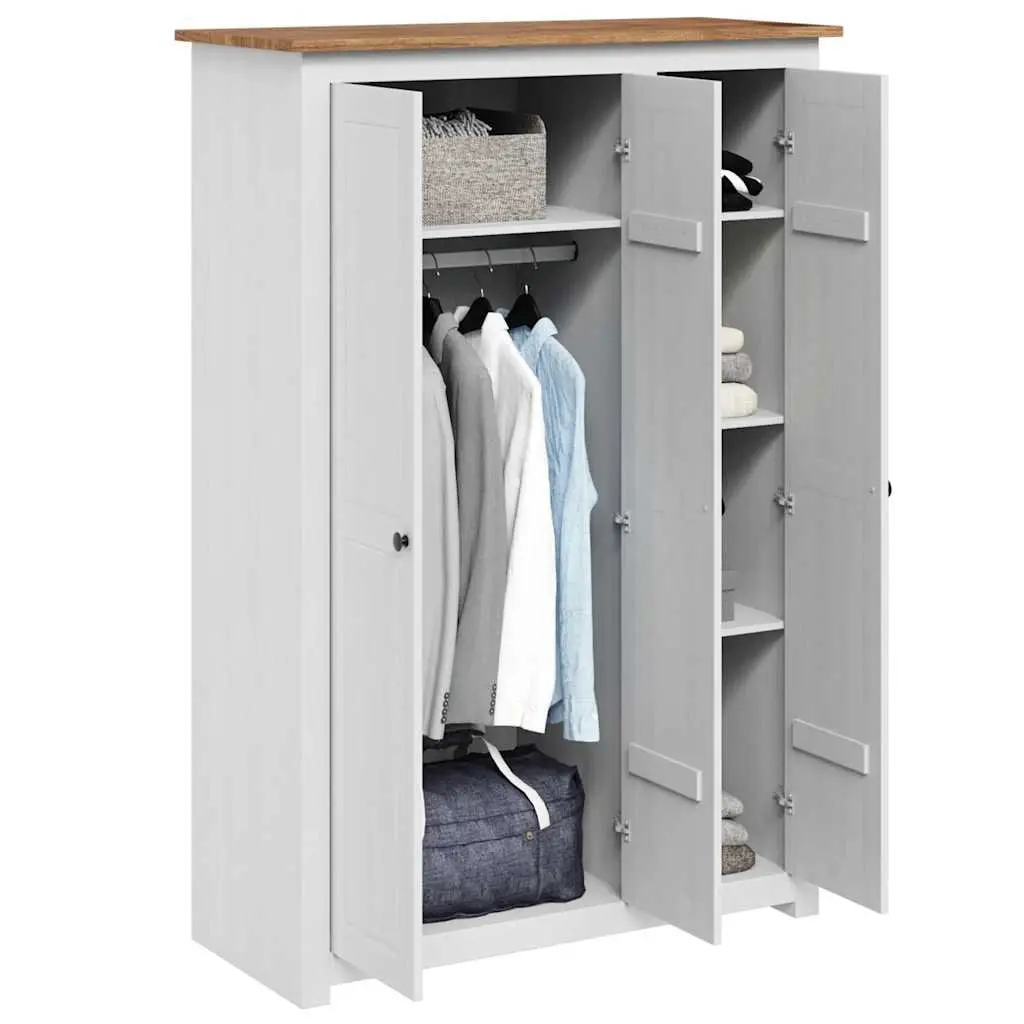 3-Door Pinewood Wardrobe Storage Cabinet White Bedroom Furniture 118x50x1715cm