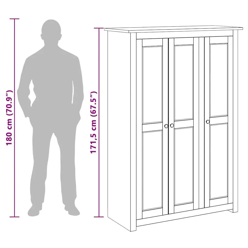 3-Door Pinewood Wardrobe Storage Cabinet White Bedroom Furniture 118x50x1715cm