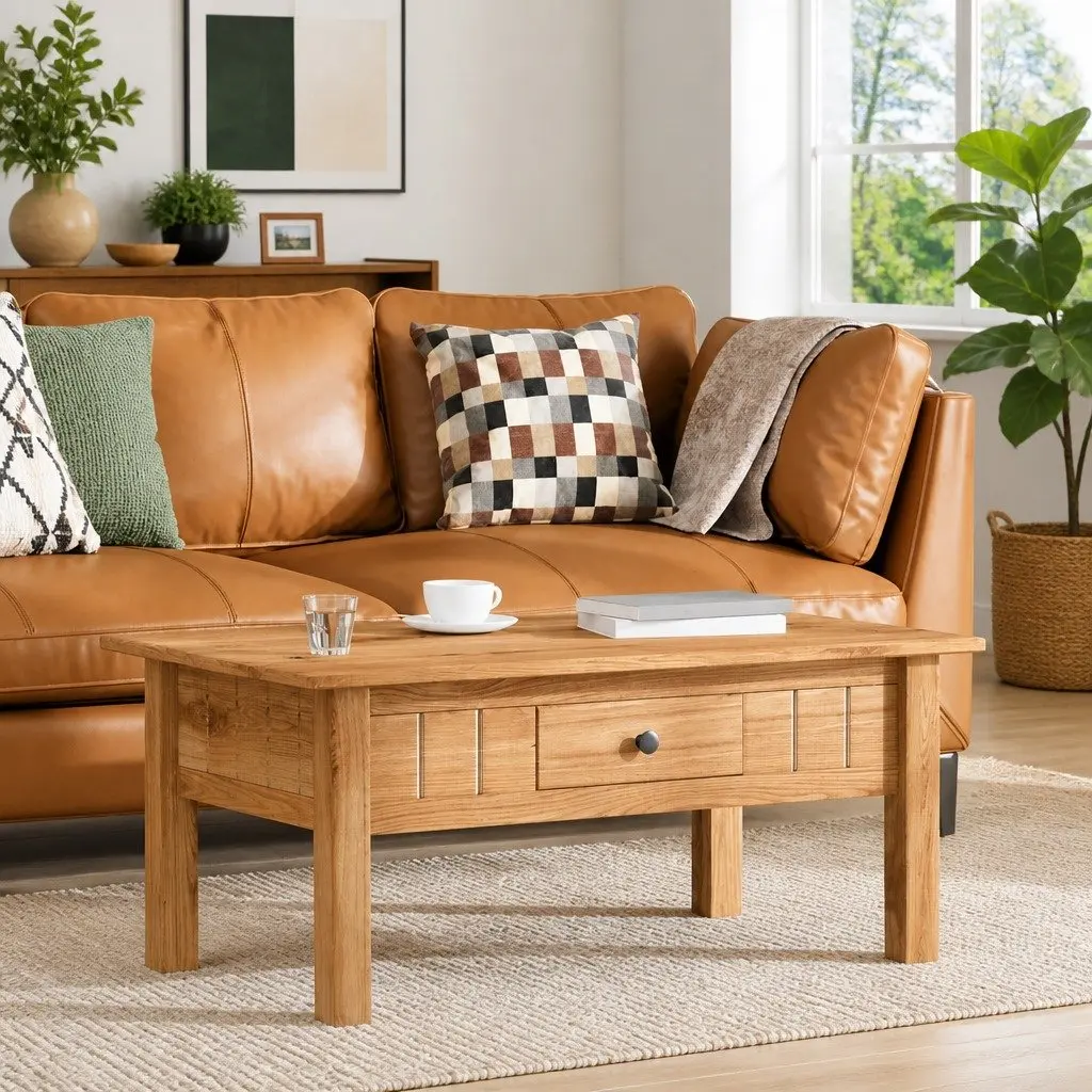 Solid Pine Coffee Table with Drawer