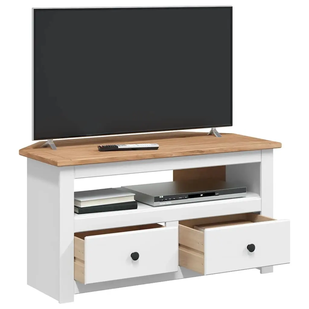 Corner TV Cabinet White Modern Living Room Storage Unit with Drawers