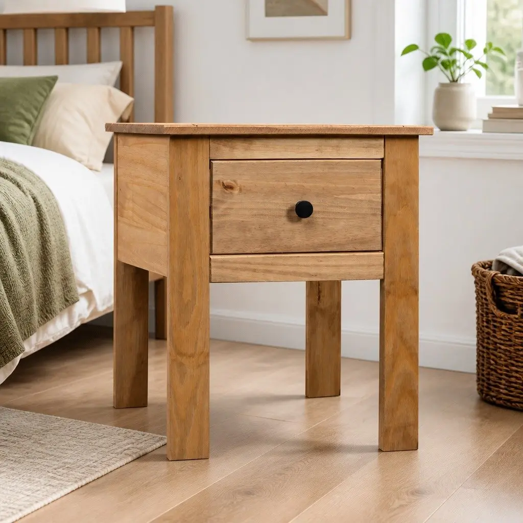 Brown Pine Nightstand 46x40x57cm with Drawer