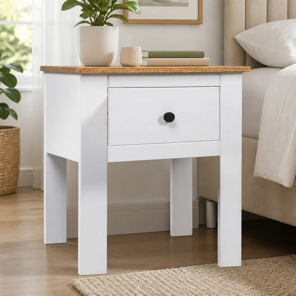 Bedside Cabinet White Solid Pinewood 46x40x57 cm Nightstand Storage Drawer Chest