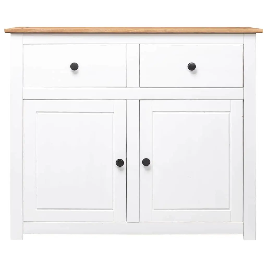 Solid Pinewood Sideboard White 2 Drawers 2 Doors 93W x 40D x 80H cm
