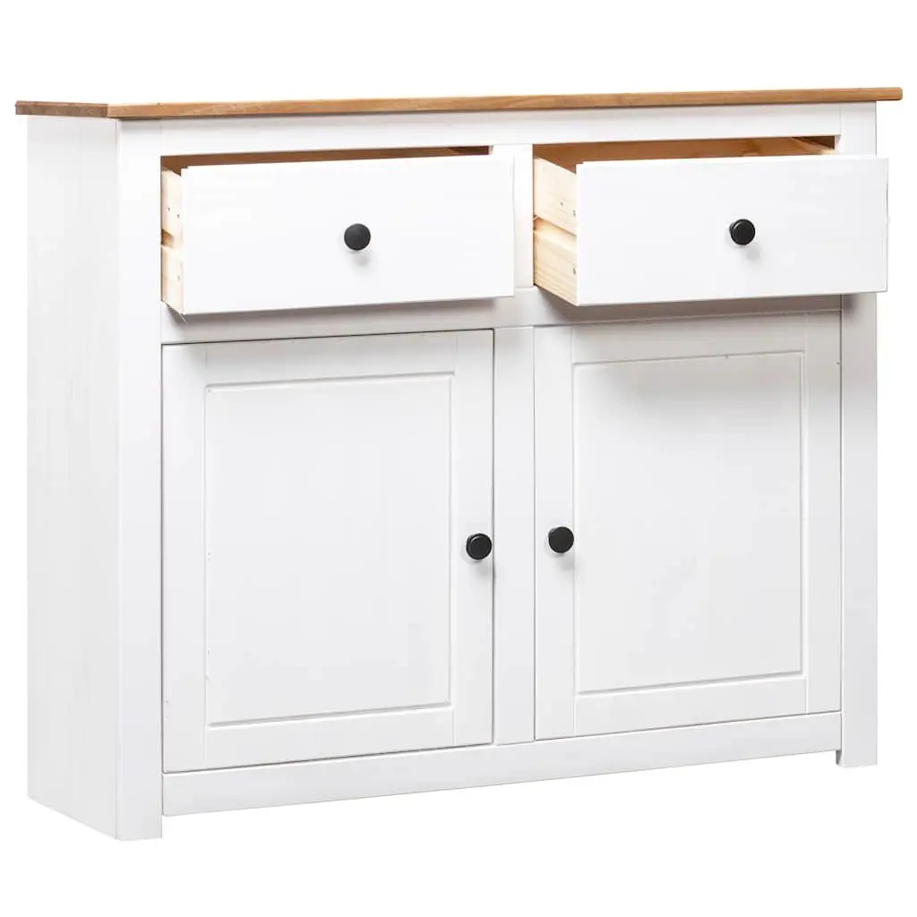 Solid Pinewood Sideboard White 2 Drawers 2 Doors 93W x 40D x 80H cm