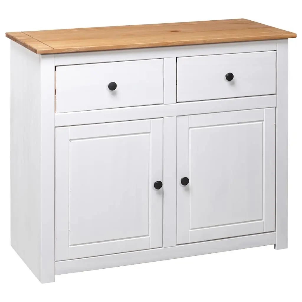 Solid Pinewood Sideboard White 2 Drawers 2 Doors 93W x 40D x 80H cm