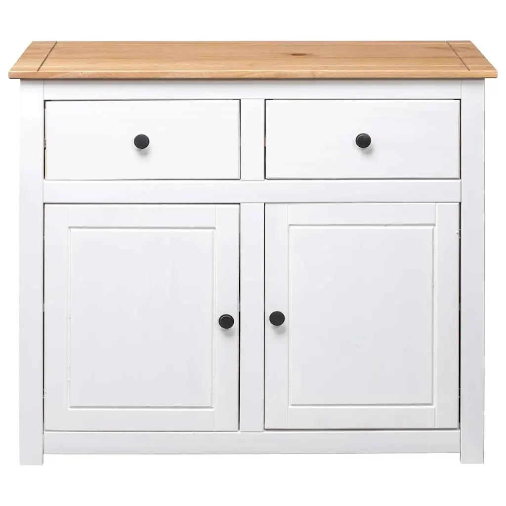 Solid Pinewood Sideboard White 2 Drawers 2 Doors 93W x 40D x 80H cm