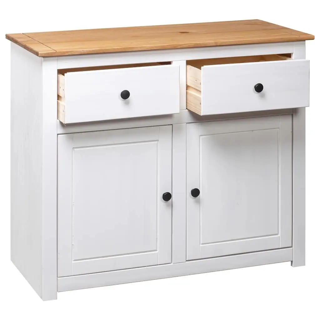 Solid Pinewood Sideboard White 2 Drawers 2 Doors 93W x 40D x 80H cm