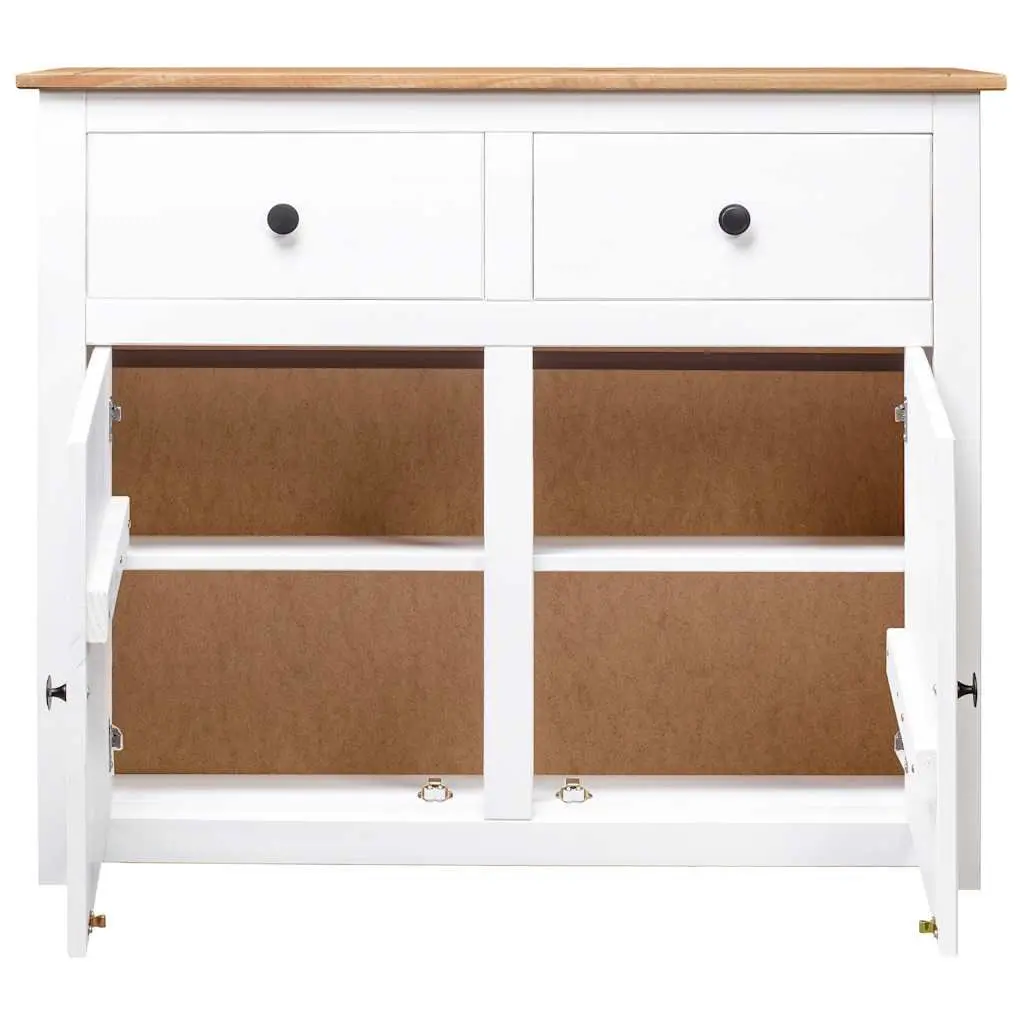 Solid Pinewood Sideboard White 2 Drawers 2 Doors 93W x 40D x 80H cm