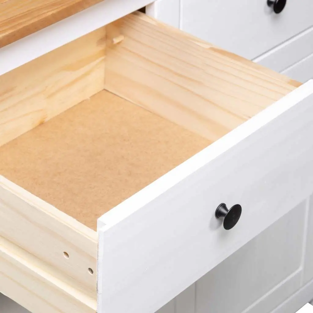 Solid Pinewood Sideboard White 2 Drawers 2 Doors 93W x 40D x 80H cm