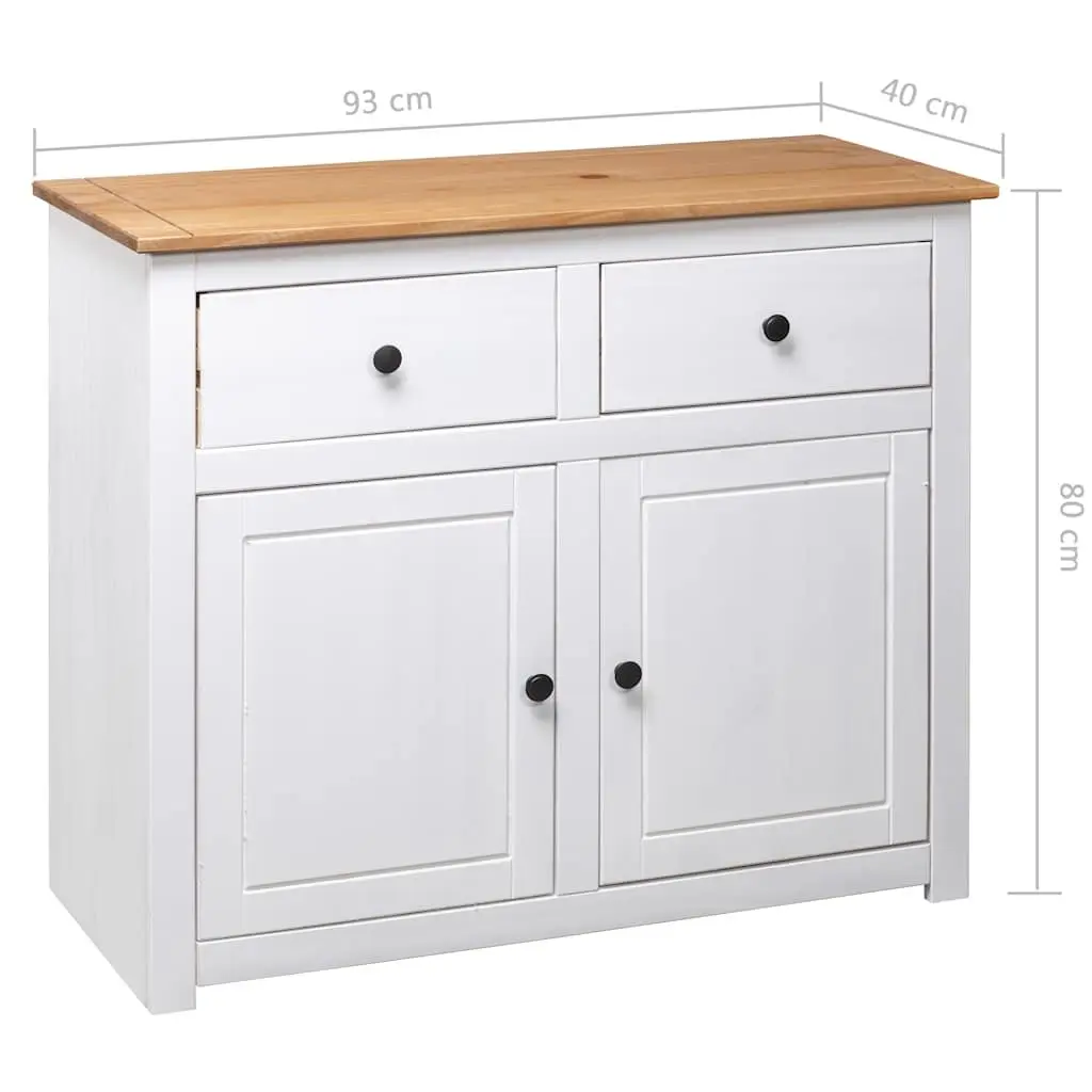 Solid Pinewood Sideboard White 2 Drawers 2 Doors 93W x 40D x 80H cm