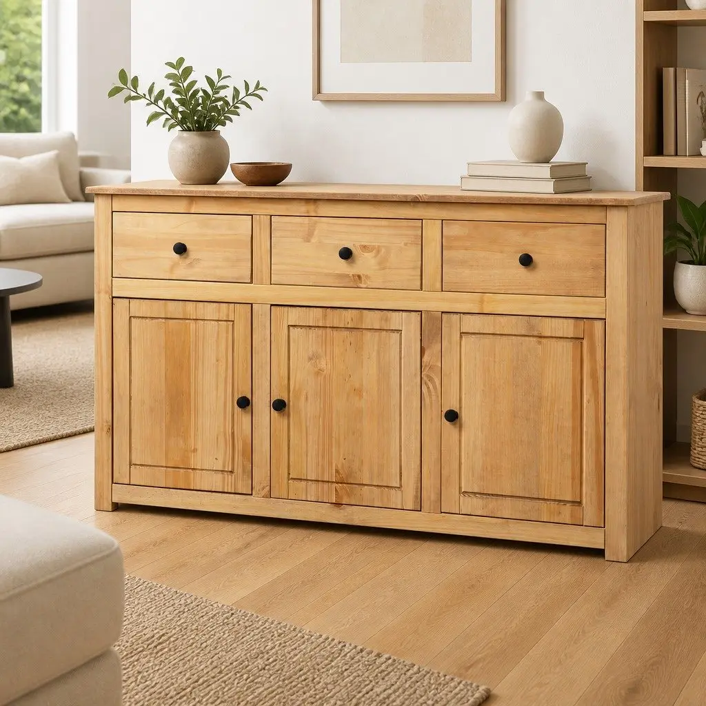 Solid Pinewood Sideboard Brown 135x40x80 cm Storage Cabinet