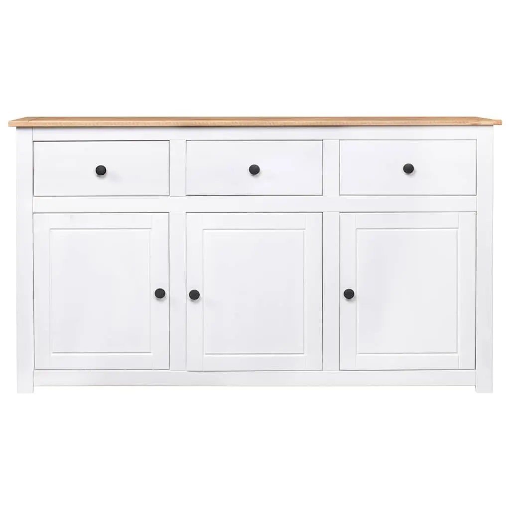 Solid Pinewood Sideboard Storage Cabinet White 3 Drawer Buffet Display Unit 135W x 40D x 80H cm
