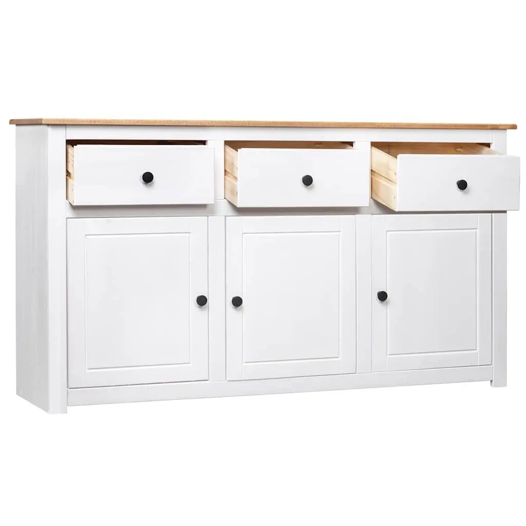 Solid Pinewood Sideboard Storage Cabinet White 3 Drawer Buffet Display Unit 135W x 40D x 80H cm