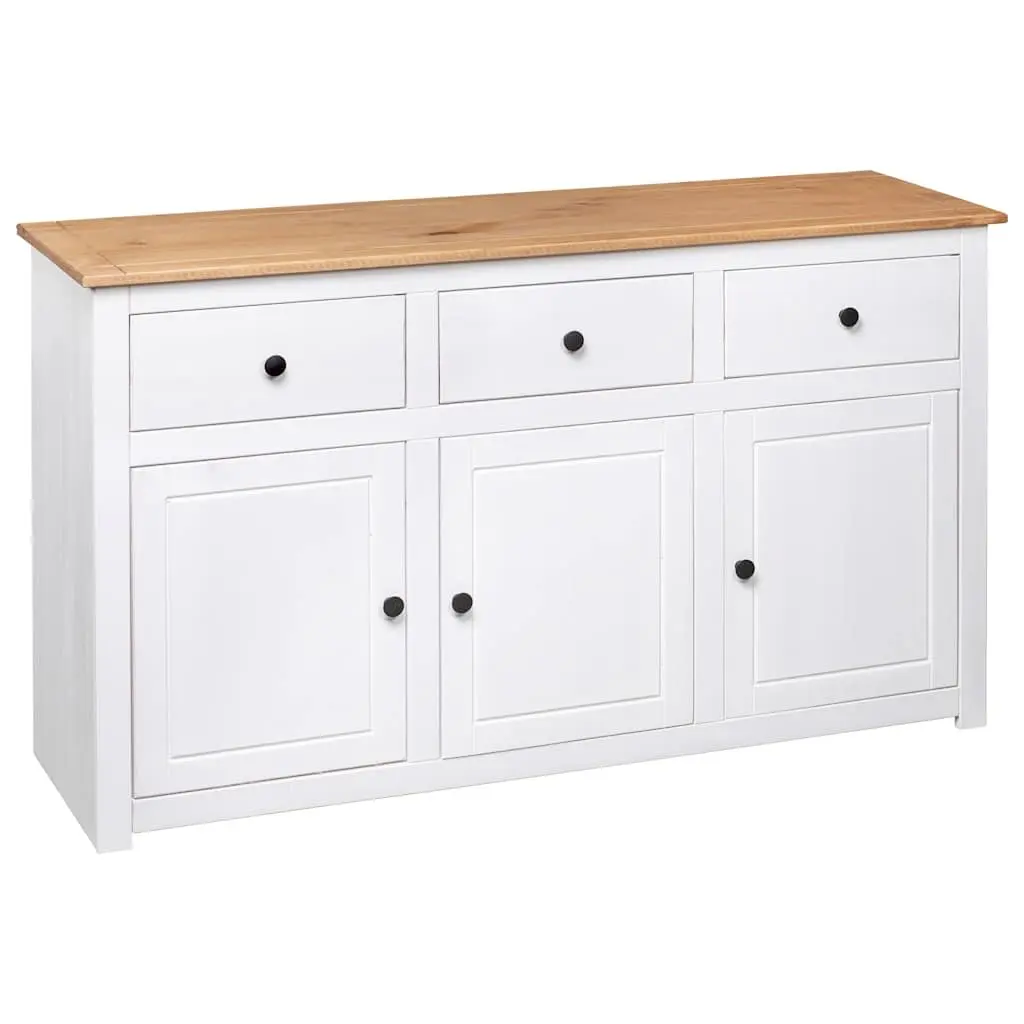 Solid Pinewood Sideboard Storage Cabinet White 3 Drawer Buffet Display Unit 135W x 40D x 80H cm