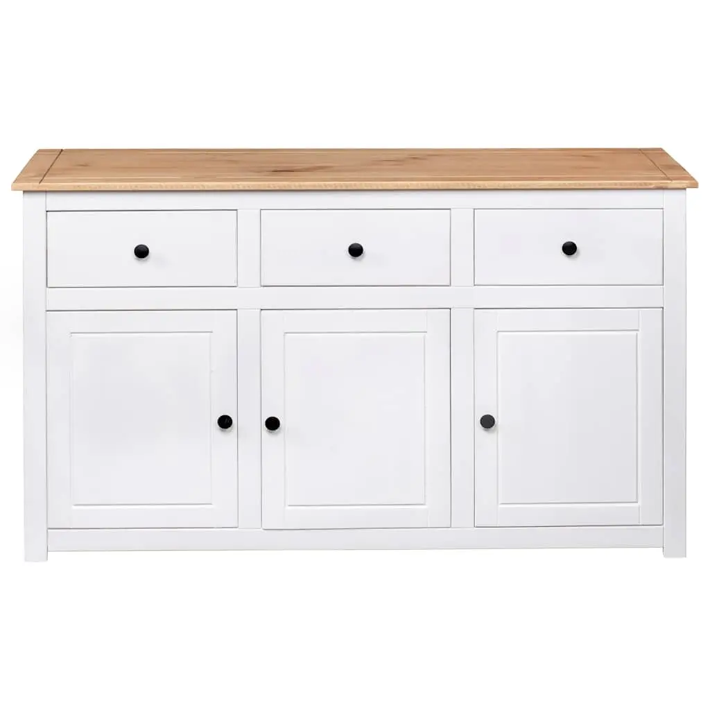 Solid Pinewood Sideboard Storage Cabinet White 3 Drawer Buffet Display Unit 135W x 40D x 80H cm