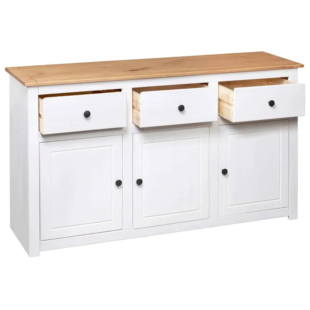 Solid Pinewood Sideboard Storage Cabinet White 3 Drawer Buffet Display Unit 135W x 40D x 80H cm