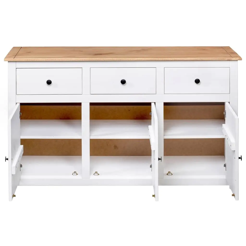 Solid Pinewood Sideboard Storage Cabinet White 3 Drawer Buffet Display Unit 135W x 40D x 80H cm