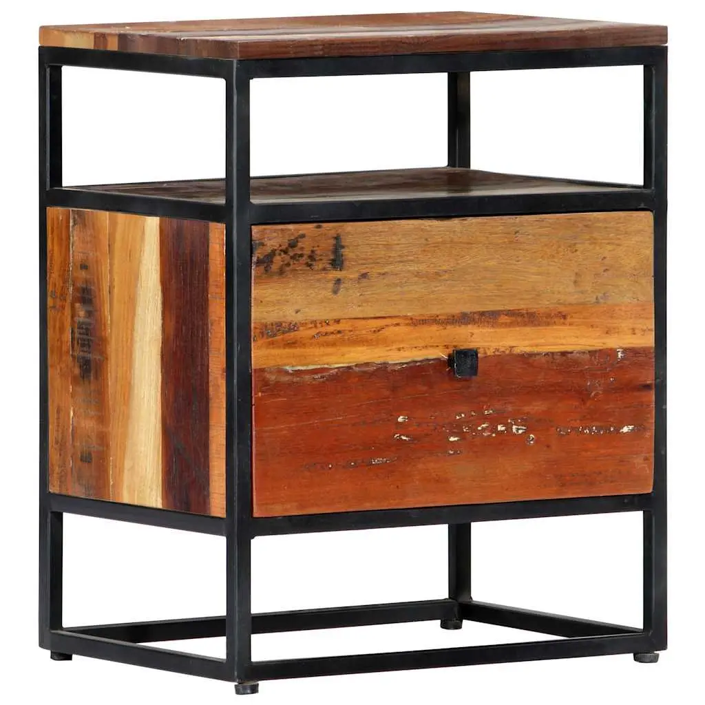 Bedside Cabinet 40x30x50cm Brown Solid Reclaimed Wood Steel Frame Nightstand