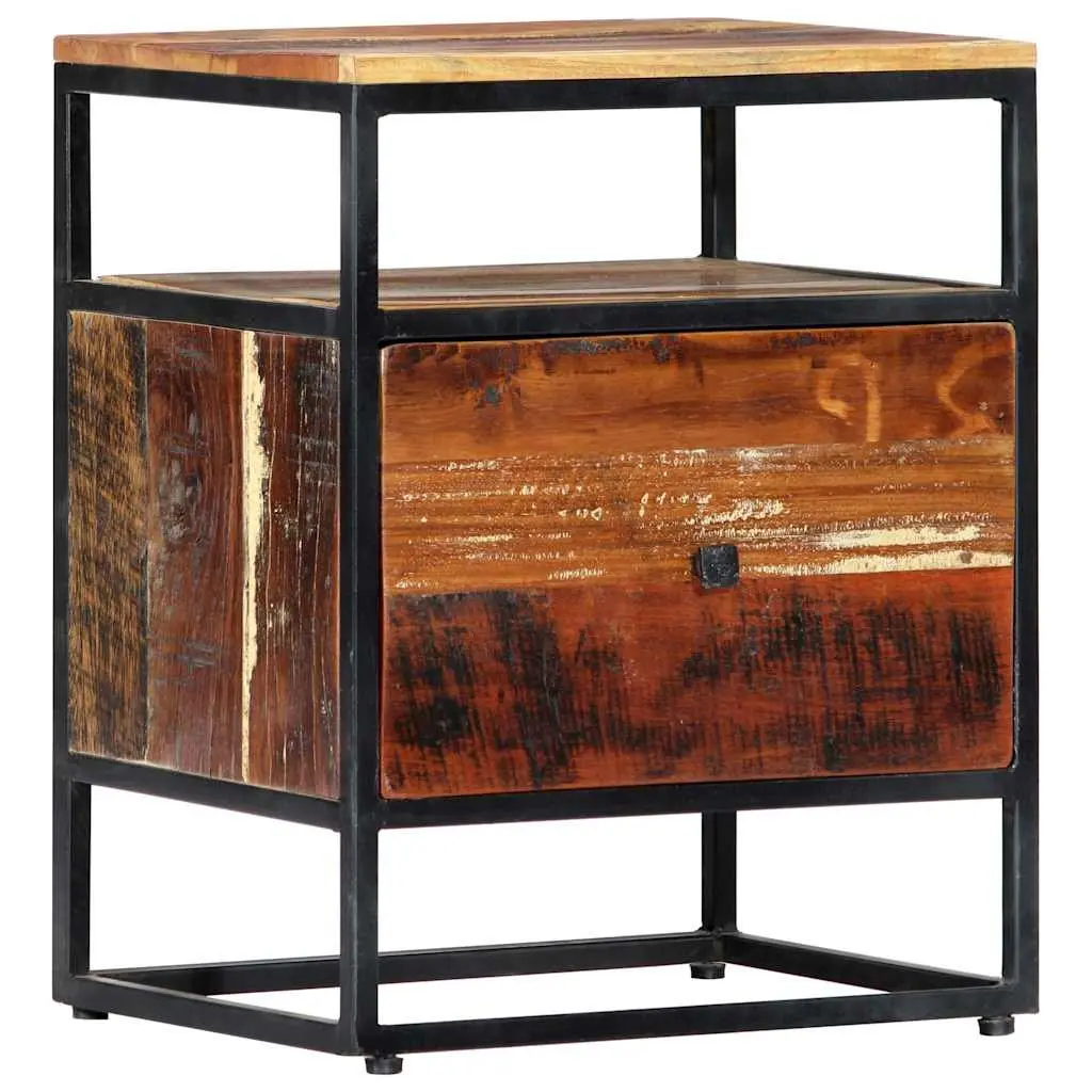 Bedside Cabinet 40x30x50cm Brown Solid Reclaimed Wood Steel Frame Nightstand