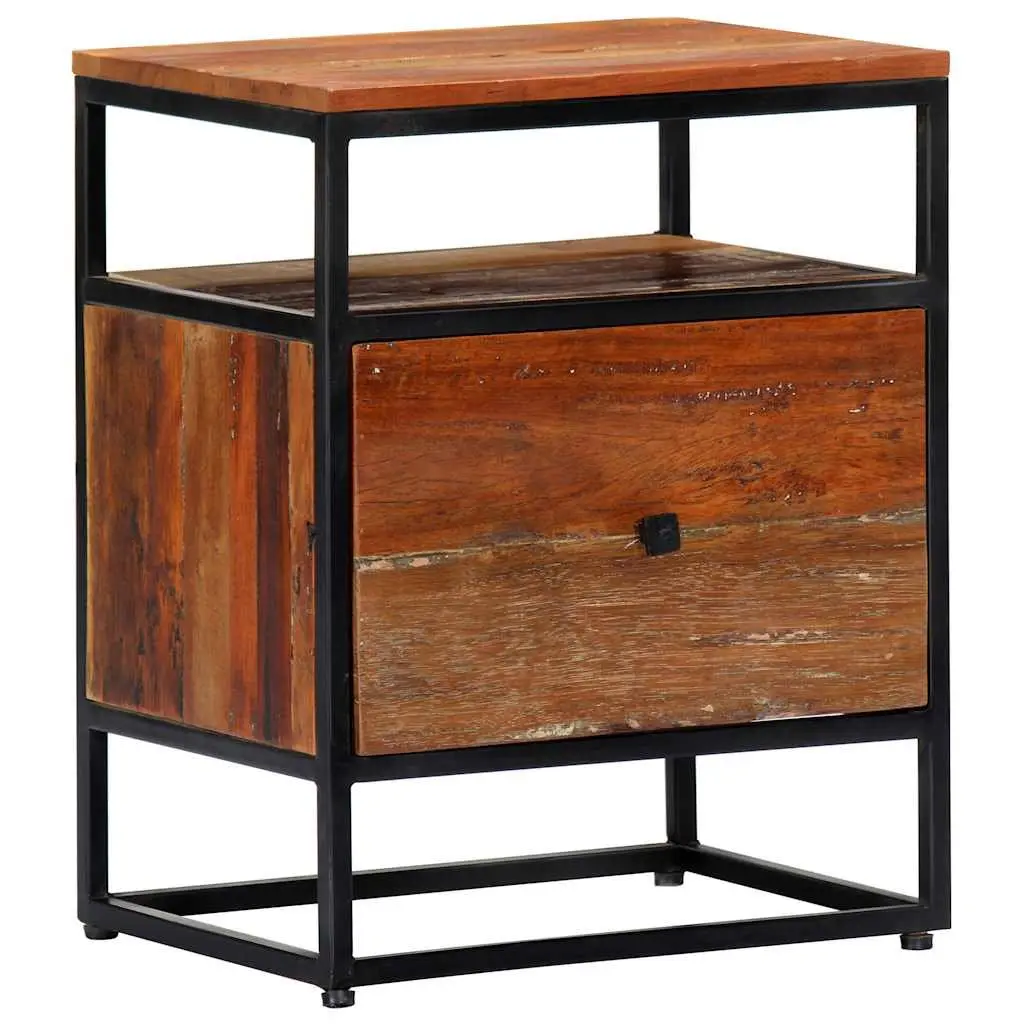 Bedside Cabinet 40x30x50cm Brown Solid Reclaimed Wood Steel Frame Nightstand