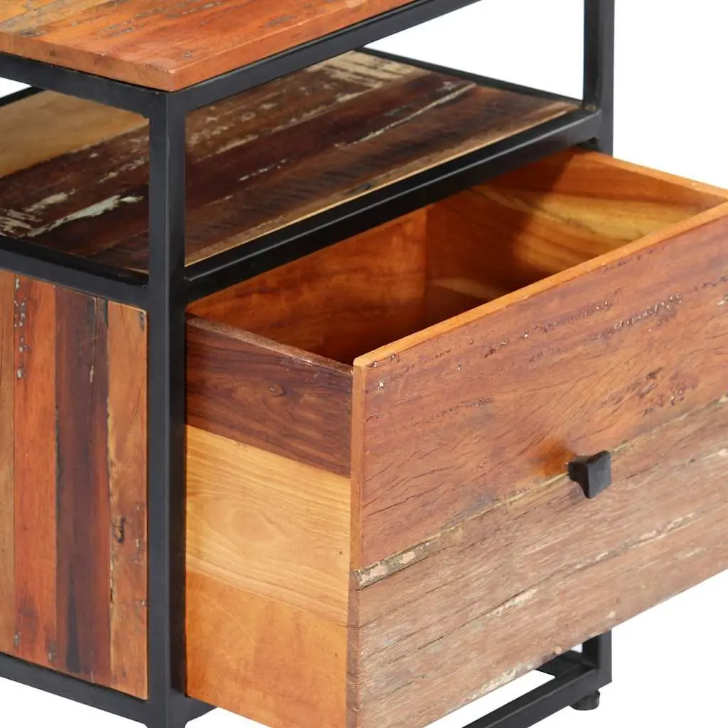 Bedside Cabinet 40x30x50cm Brown Solid Reclaimed Wood Steel Frame Nightstand