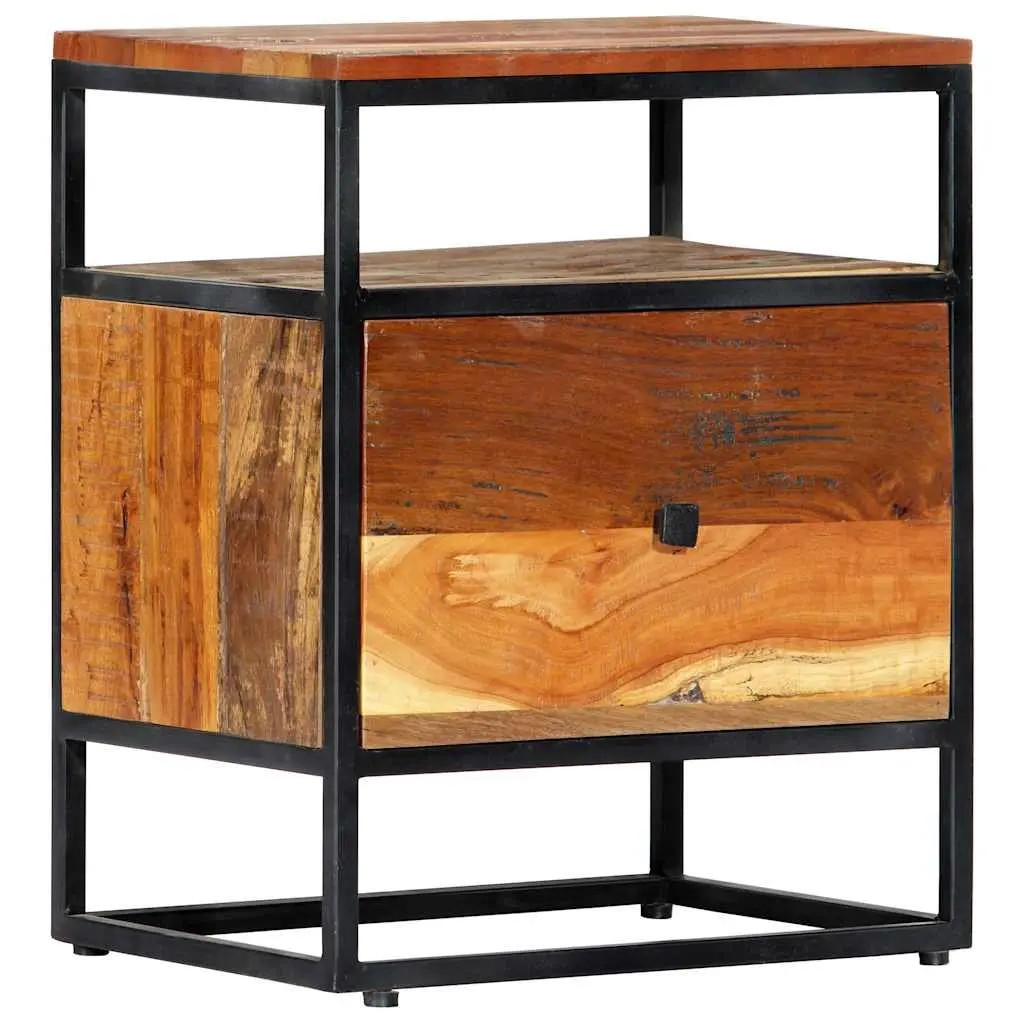 Bedside Cabinet 40x30x50cm Brown Solid Reclaimed Wood Steel Frame Nightstand