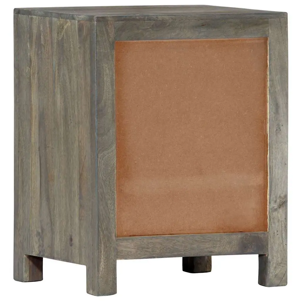 Solid Mango Wood Nightstand Grey 2 Drawer Bedroom Storage Cabinet