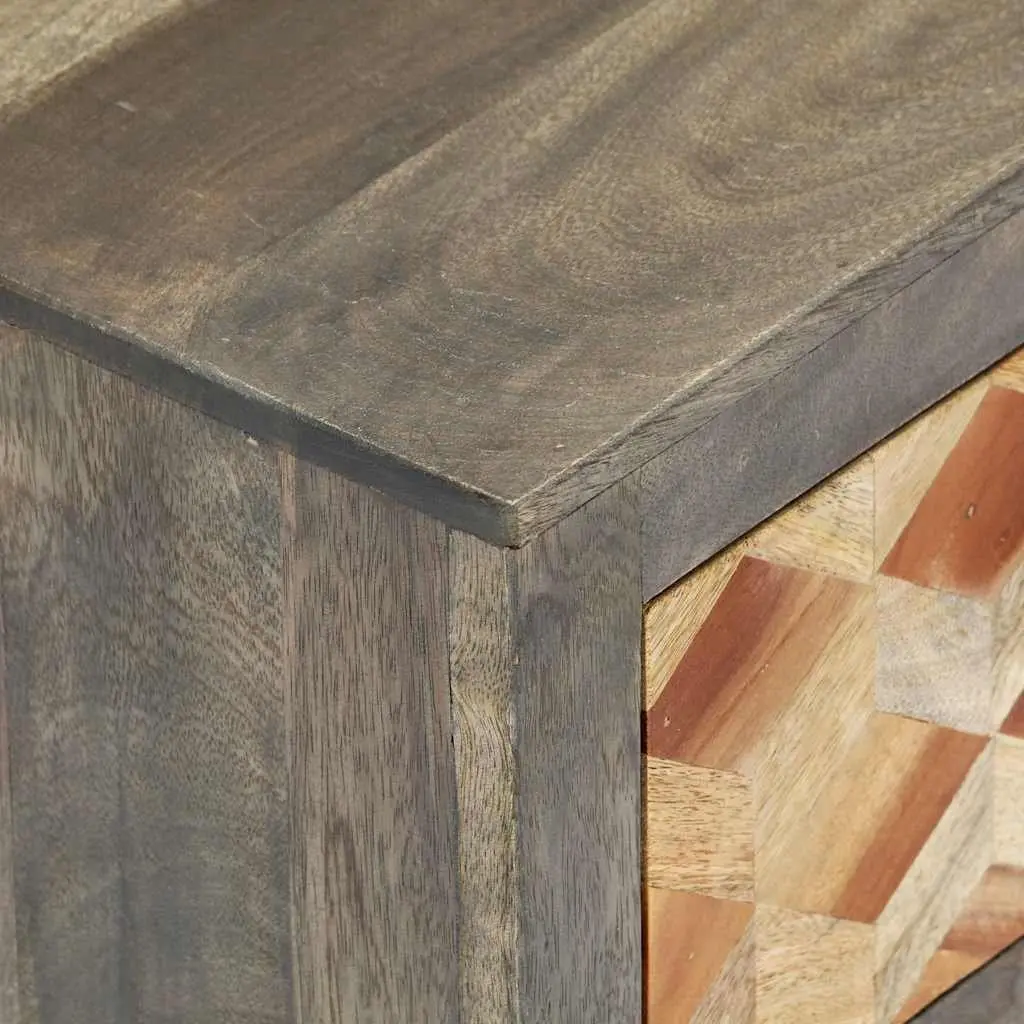 Solid Mango Wood Nightstand Grey 2 Drawer Bedroom Storage Cabinet