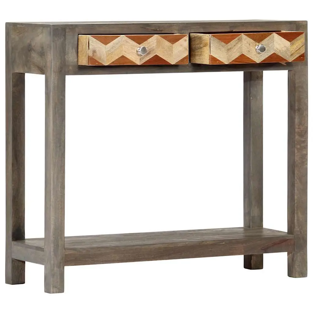 Console Table Grey Solid Mango Wood with Shelf Drawers 86x30x76cm