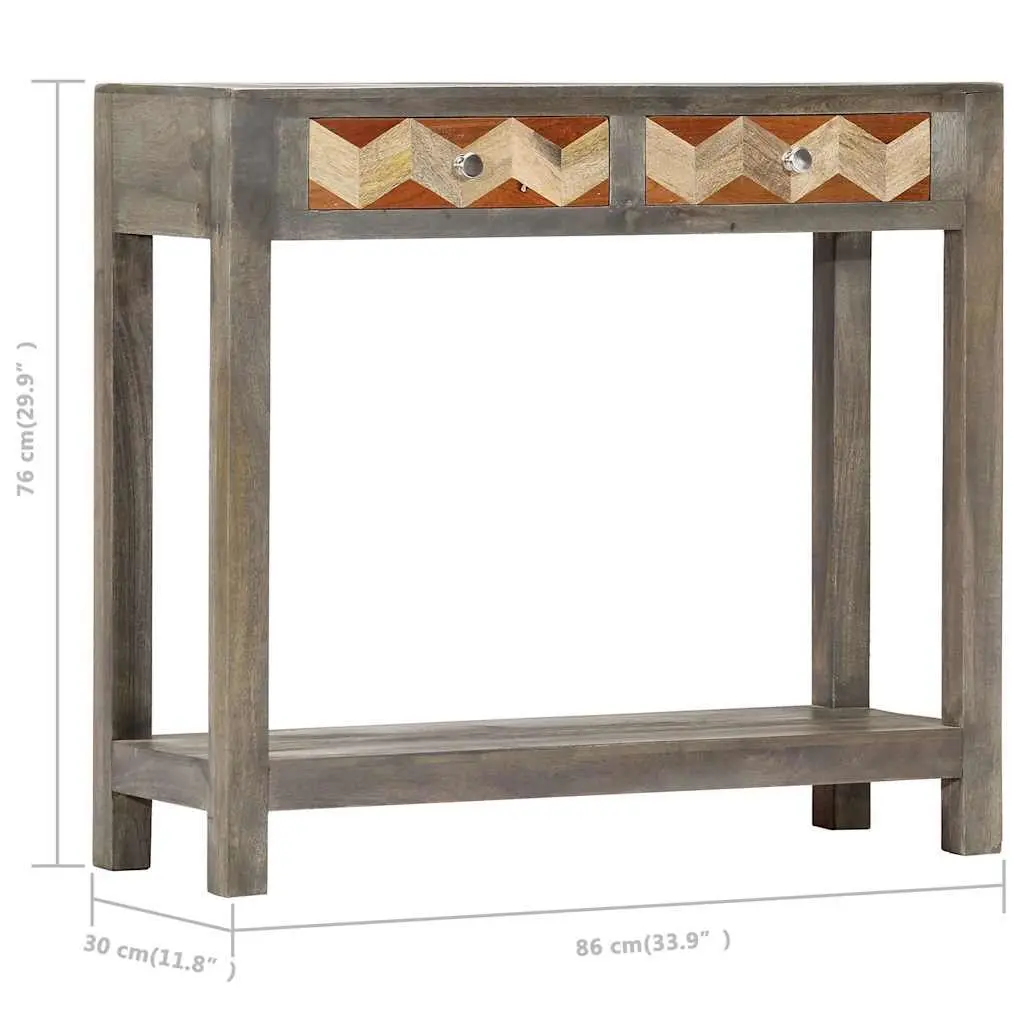 Console Table Grey Solid Mango Wood with Shelf Drawers 86x30x76cm