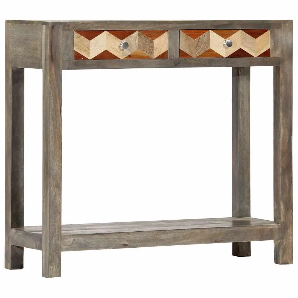 Console Table Grey Solid Mango Wood with Shelf Drawers 86x30x76cm