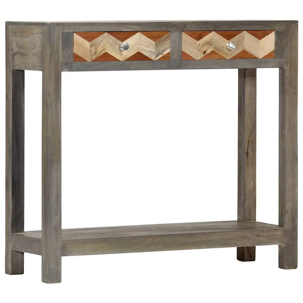 Console Table Grey Solid Mango Wood with Shelf Drawers 86x30x76cm