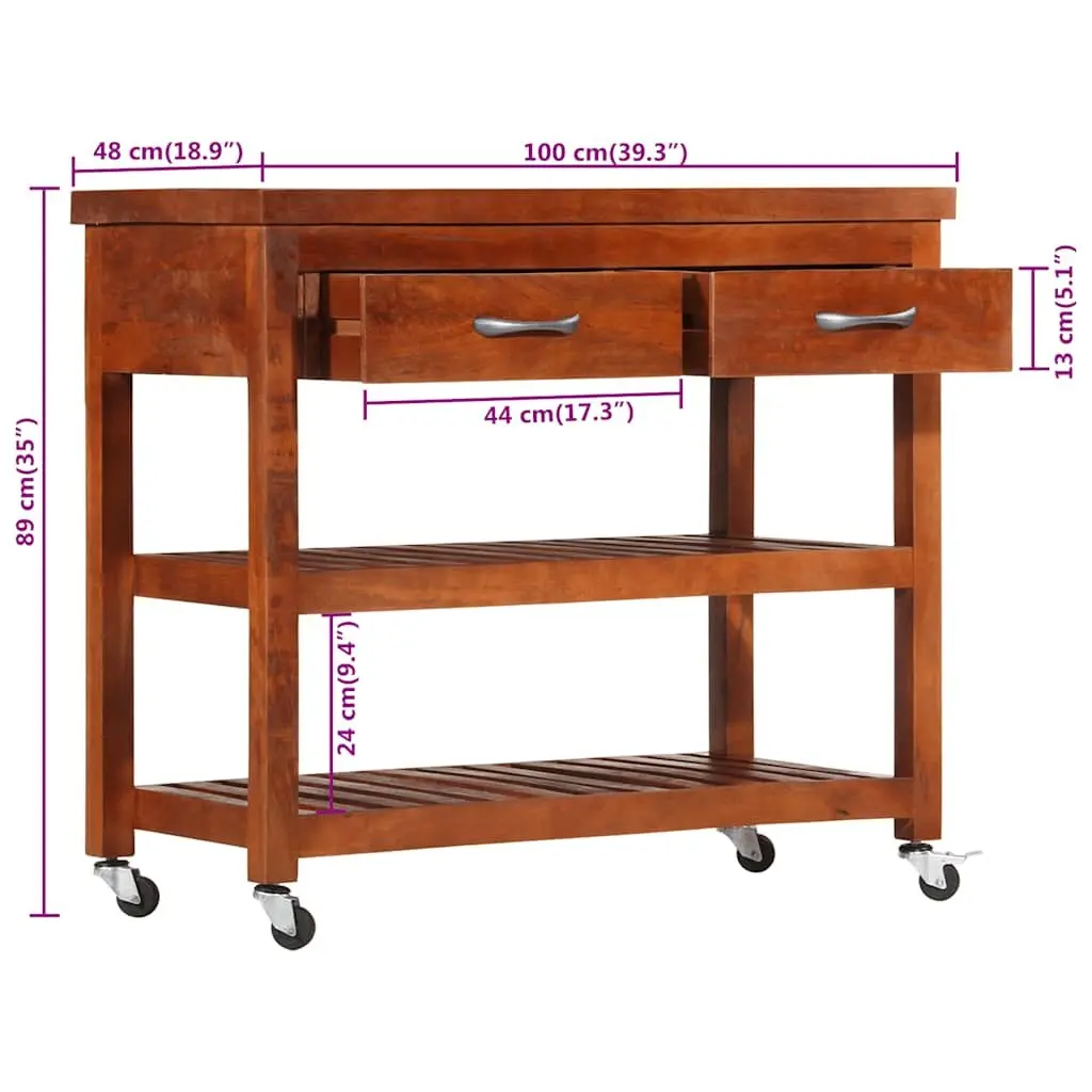 Kitchen Trolley Solid Acacia Wood Storage Cart 100x48x89cm Brown Dining