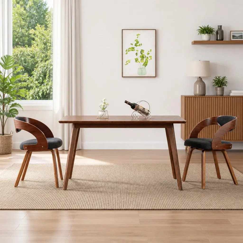 Dining Chairs Grey Bent Wood Frame Fabric Upholstered 2 Piece