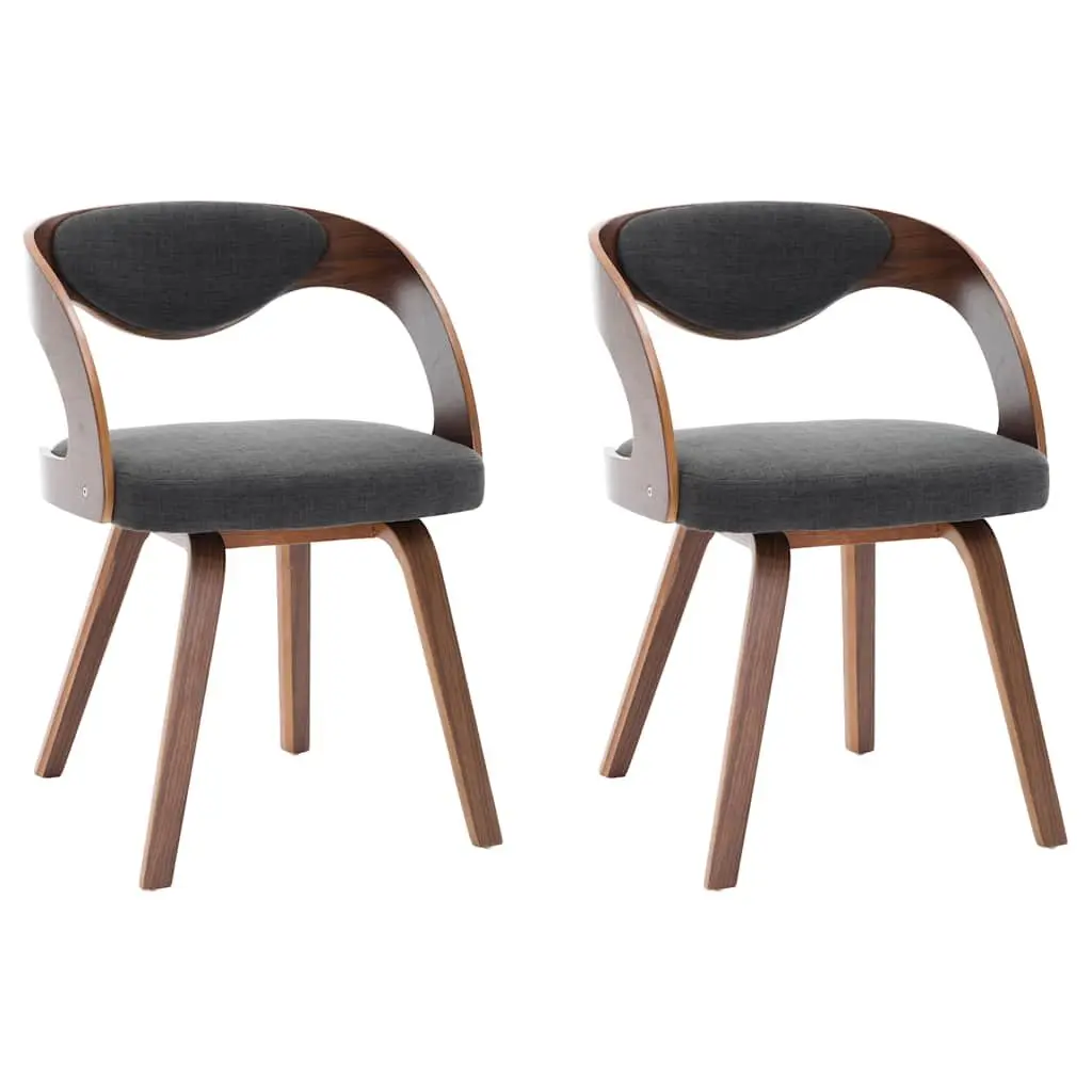 Dining Chairs Grey Bent Wood Frame Fabric Upholstered 2 Piece