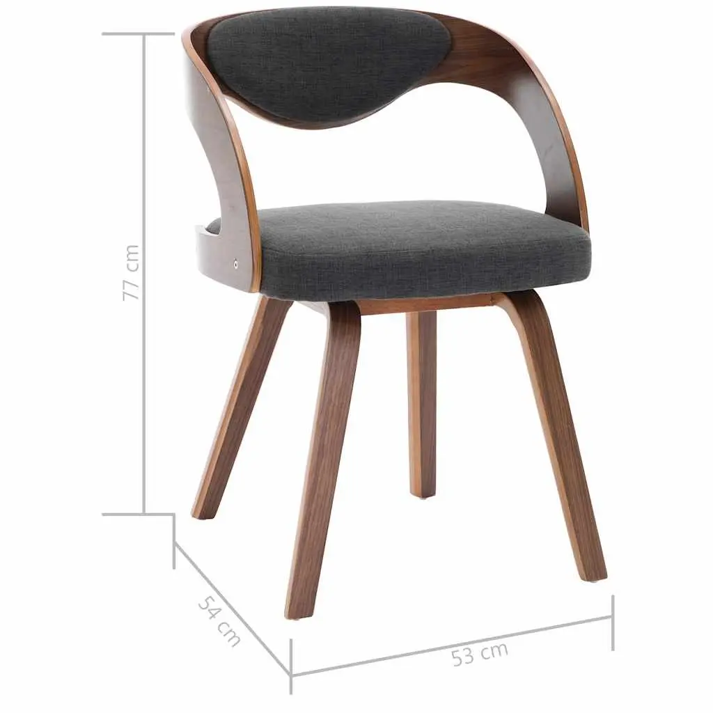 Dining Chairs Grey Bent Wood Frame Fabric Upholstered 2 Piece