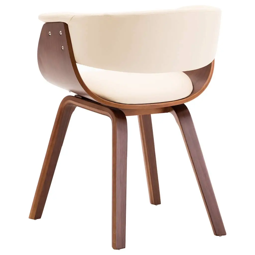 Cream Upholstered Faux Leather Dining Chair with Bent Wood Frame for Kitchen and Casual Living Spaces