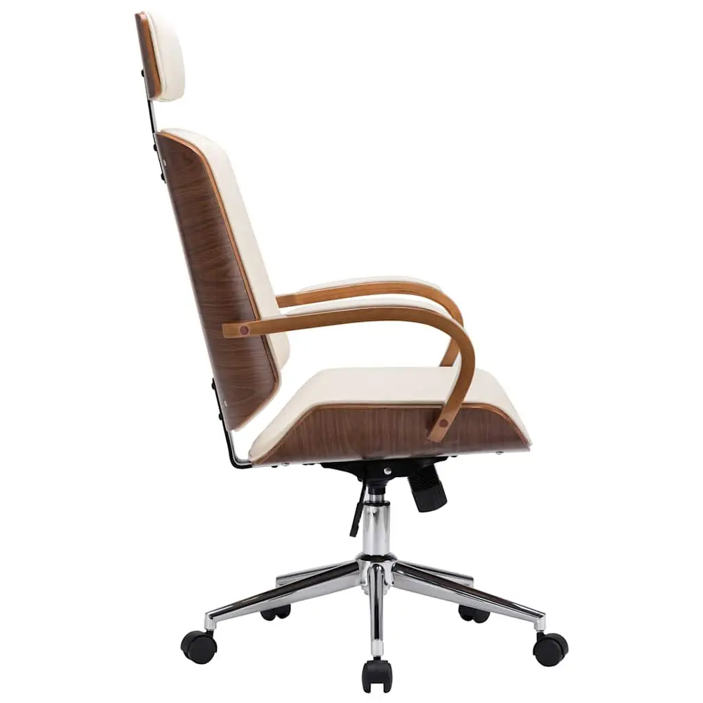 Swivel Office Chair with Headrest Cream Faux Leather Bentwood Frame Adjustable