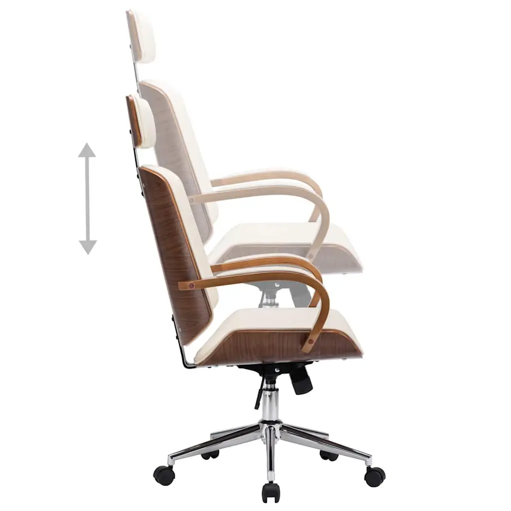 Swivel Office Chair with Headrest Cream Faux Leather Bentwood Frame Adjustable