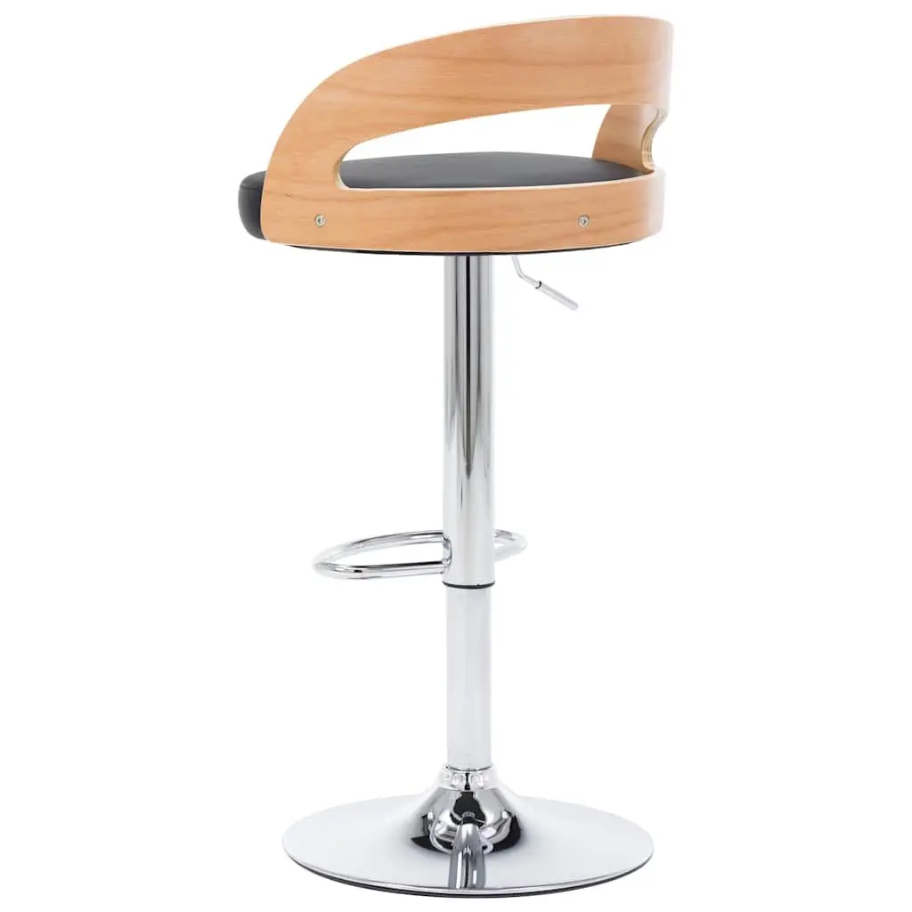 Bar Stools 2 pcs Black Faux Leather Bentwood Frame Gas Lift Height Adjustable