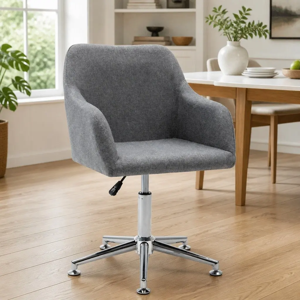 Swivel Dining Chair Ergonomic Grey Fabric 360 Degree Adjustable Seat