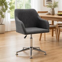 Swivel Dining Chair Grey Fabric Ergonomic Design 360 Degree Rotating Height