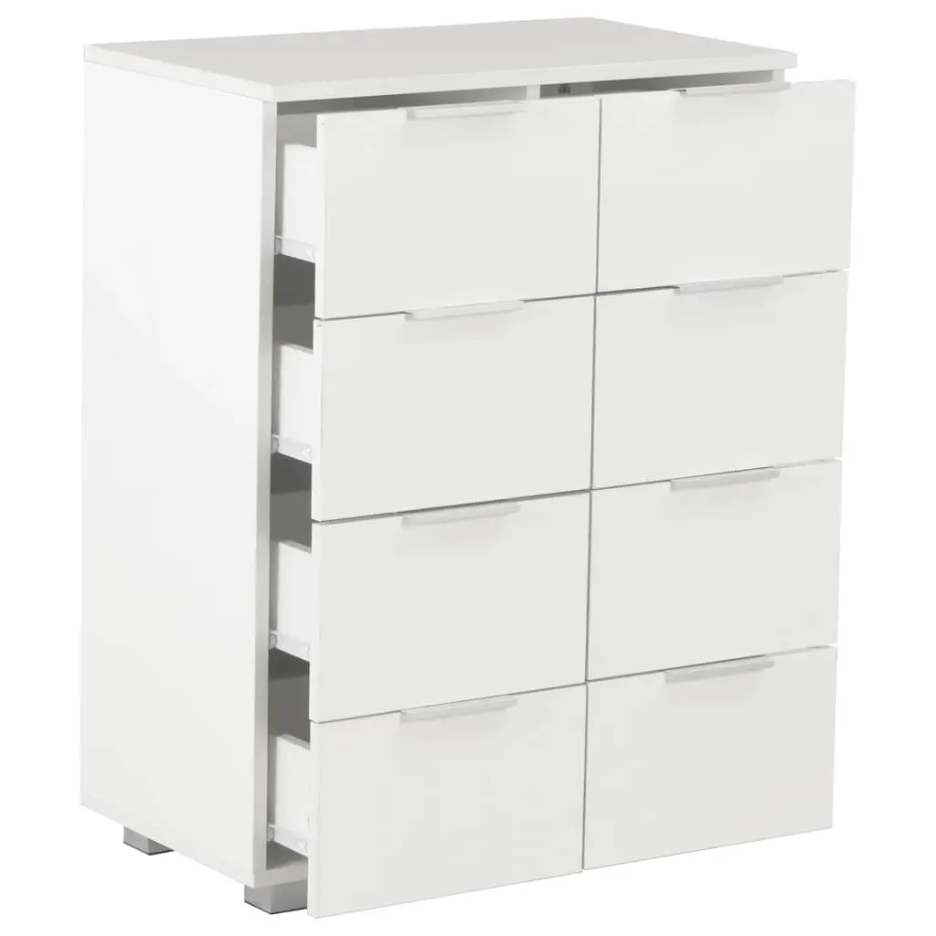 8-Drawer High Gloss White Chest of Drawers Engineered Wood Storage Cabinet