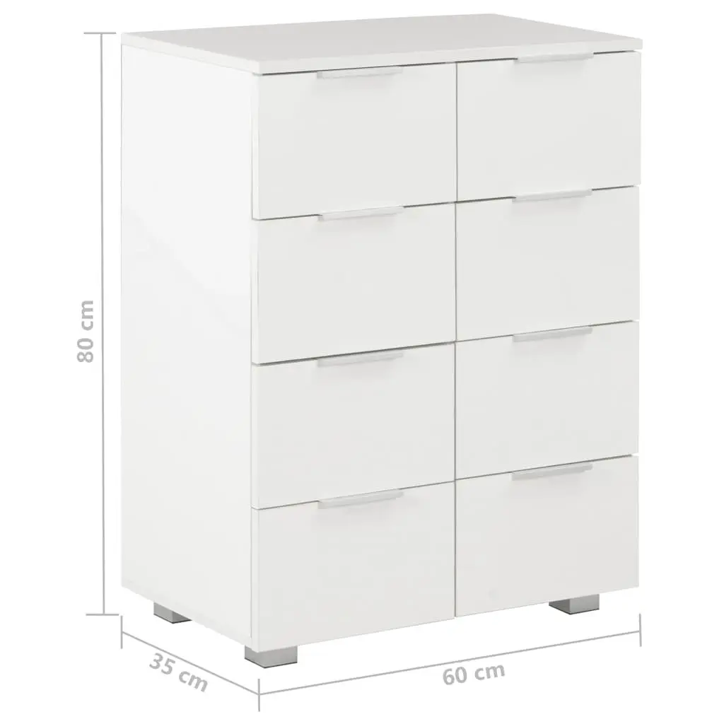 8-Drawer High Gloss White Chest of Drawers Engineered Wood Storage Cabinet