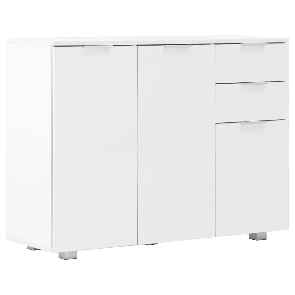 Sideboard High Gloss White Storage Cabinet with 2 Drawers and 3 Doors 107 x 35 x 80.5 cm
