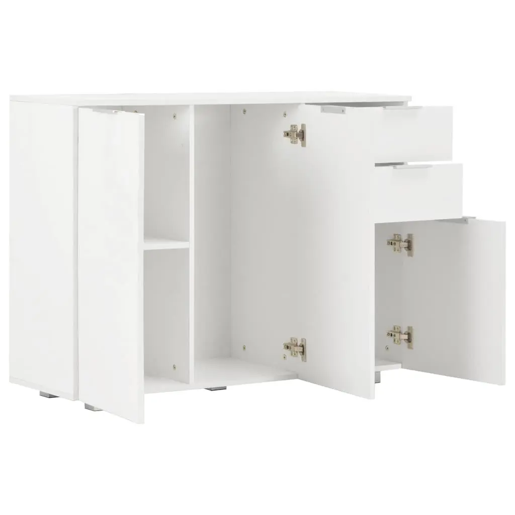 Sideboard High Gloss White Storage Cabinet with 2 Drawers and 3 Doors 107 x 35 x 80.5 cm
