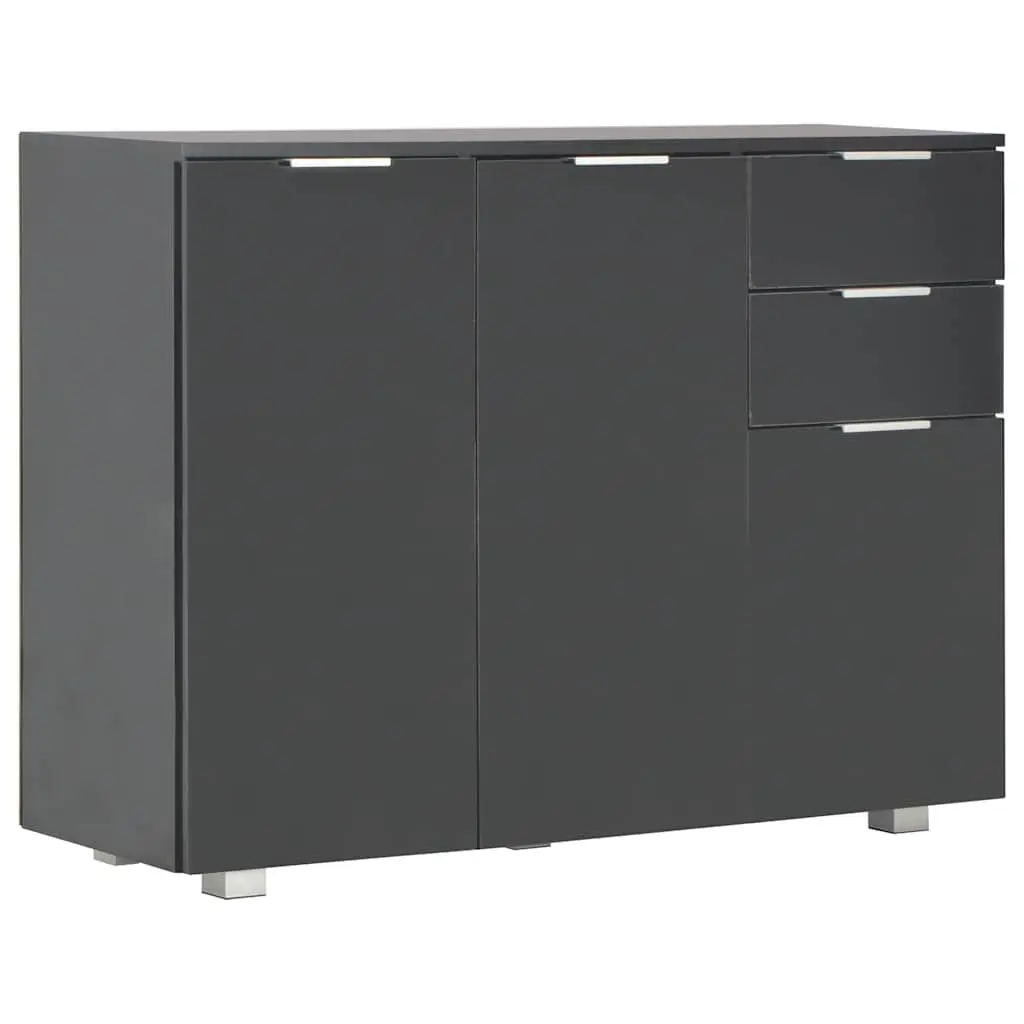 Sideboard High Gloss Black 107x35x80.5cm Storage Cabinet Engineered Wood 2 Drawers 3 Doors